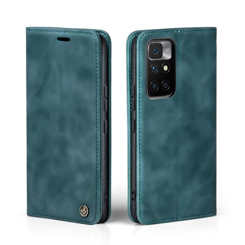 LBH Handyhülle für Xiaomi Redmi 10 in Petrol Blau mit Karten- und Geldfach Smartphone Hülle mit Standfunktion Flip Case Schutzhülle Magnetverschluss Vintage