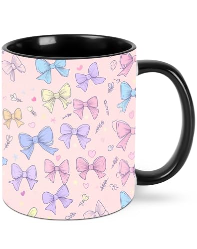 wiuurs Bows Coffee Mug Cute Mugs 11oz Novelty Ceramic Tea Cup Kitchen Decor Gifts for Women and Men
