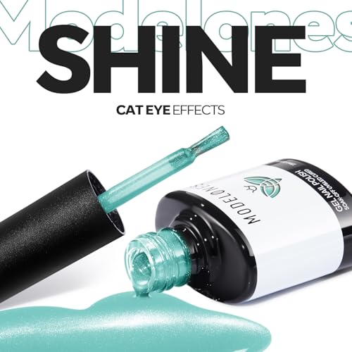 Image of modelones Green Cat Eye Gel Nail Polish Blue Turquoise Gel Polish Jelly Glass with Magnet Holographic Glitter Shimmer Translucent Sheer Color Magnetic Nail Polish 15 ML