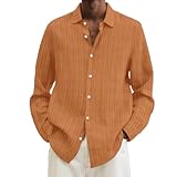 Chemise à manches longues en lin pour homme - Coupe ample - Col à bandes - Haut élastique - Chemise Henley, C-Orange, XX-Large