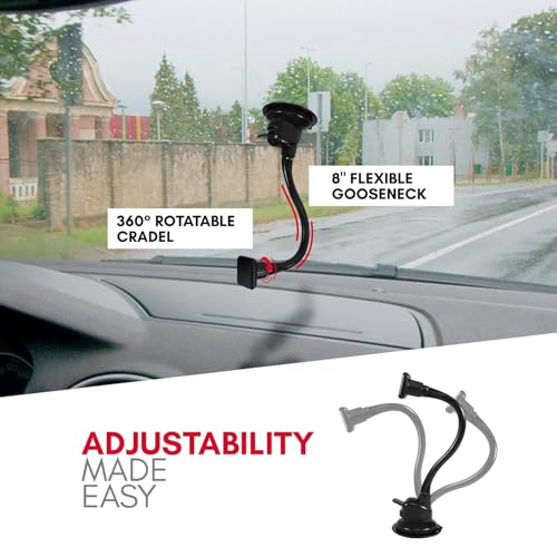 Macally Windshield Phone Mount for Car Magnetic - Suction Cup Window Mount Phone Holder with 8" Long Gooseneck Arm & Super Strong Magnet Mount for Smartphone and iPhone
