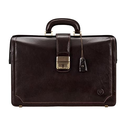 Maxwell Scott - Mens Luxury Leather Executive Lawyer Briefcase - Top Handle - Handmade in Italy - The Basilio - Dark Brown Cover