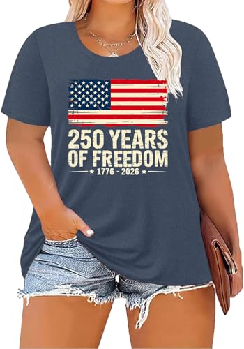 Image of ForHailey Women's 4th of July Patriotic Shirts Graphic Tees USA Shirt American Flag Short Sleeve Tunic Tops