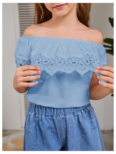 Image of WDIRARA Girl's Folklorico Shirt Off Shoulder Ruffle Trim Lace Blouse Tops