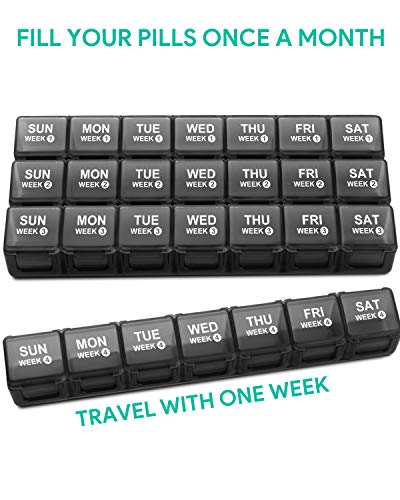 Tookmag Monthly Pill Organizer 28 Day Pill Box Organizerd By Week, Large 4 Weeks 1 Month Pill Cases With Dust-Proof Container For Pills/Vitamin/Fish Oil/Supplements #TOP2