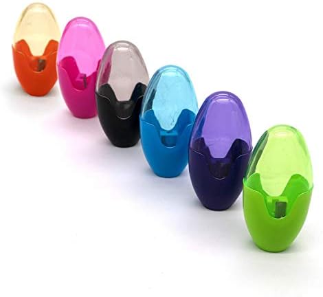 Emraw Super Great Single Hole Manual Pencil Sharpener with Oval Receptacle to Catch Shavings for Pencils/Crayons in Blue, Green, Purple, Orange, Pink & Black – Great for School Home & Office (6 Pack)