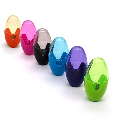 Emraw Super Great Single Hole Manual Pencil Sharpener With Oval Receptacle To Catch Shavings For Pencils/Crayons In Blue, Green, Purple, Orange, Pink & Black – Great For School Home & Office (6 Pack) #TOP6