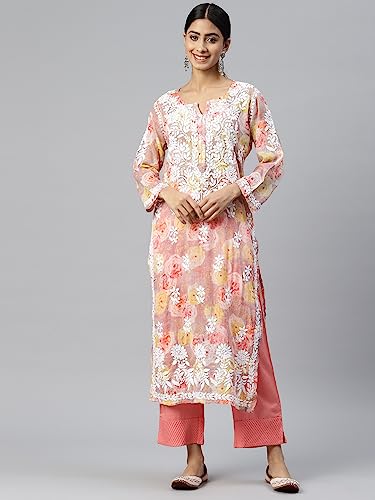 Image of Paramount chikan Women Hand Embroidered Cotton Lucknowi Chikankari Kurta-PC3639