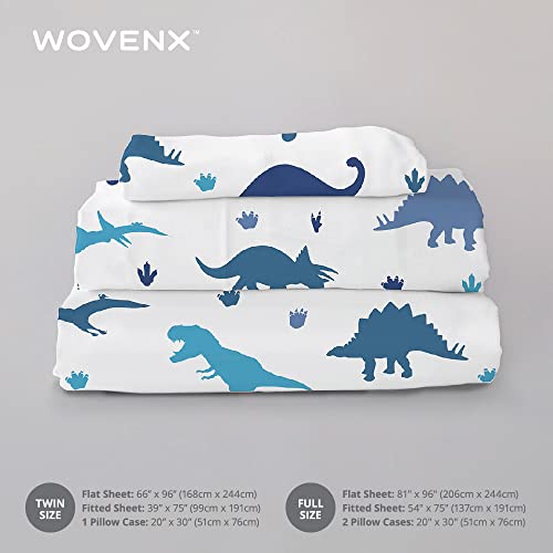 Wovenx Kids Organic Bamboo Sheet Set | Twin Or Full Size Fitted Bed Sheets | Oeko-Tex Certified | Cute Toddler Bedding For Girls & Boys | Blue Dinosaur #TOP6