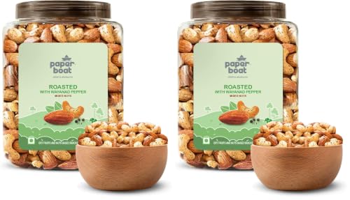 Image of Paper Boat Roasted Mixed Nuts with Wayanad Pepper, Premium Dry Fruit Mix | Almonds & Cashews,1 KG Jar (Pack of 2)
