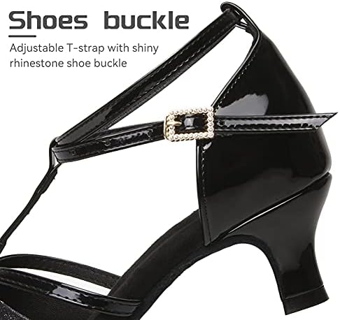 HIPPOSEUS Women's Latin Dance Shoes Black T-strap Open Toe Ballroom Salsa Dance Shoes, 8 B(M) US | Image 2