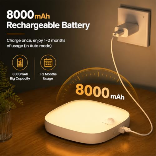 Image of ELEPHANTBOAT RGB LED Ceiling Light with Motion Sensor & Remote, Dimmable LED Sensor Light for Home Indoor, USB Rechargeable 8000mAh Ceiling Lamp Decorative Light for Bathroom, Living Room