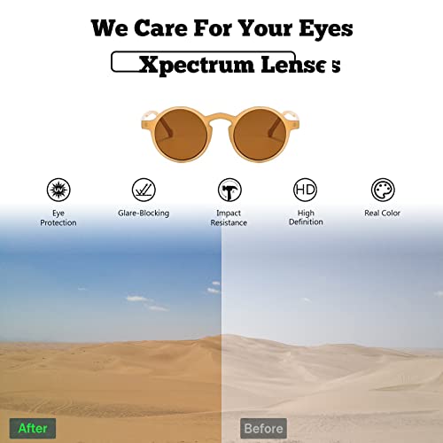 Xpectrum Lightweight Unisex Small Round Sunglasses Hippie Circular Plastic Frame Retro Lennon Style Boho Glasses (Sugar Brown, 47) #TOP4
