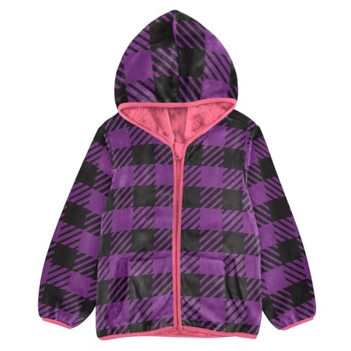 GuoChe Black Plaid Scotland Purple Baby Girl Fleece Jacket