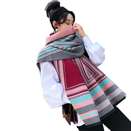 MIAOHAIYAN Damen Schal Schultertuch, Beidseitig Halstuch Karo Scarf Fransen übergroßer Oversized Poncho,Leatherpink Cover
