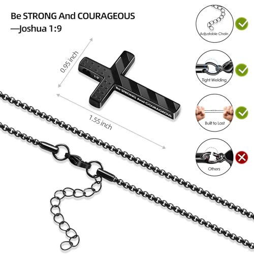 Romass 2Pcs Cross Necklace for Men,Silver Black Bible Verse Stainless Steel American Flag Pendant Chain Gifts Jewelry Box4