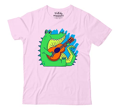 Image of Boys & Girls Cute Alligator Crocodile Playing Guitar 100% Cotton Unisex Kids T-Shirt