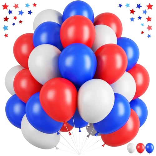 Image of Blue Red White Balloons, 12 Inch Dark Blue Matt Red and Ivory Latex Helium Balloon for Baseball Cartoon Birthdays Labor Patriotic Theme 4th of July Decorations Independence Day Party Decorations