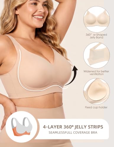 Image of PoseFree Jelly Bras for Women No Underwire, Supportive Wireless Comfort Bra, Full Coverage Back Smoothing Bra