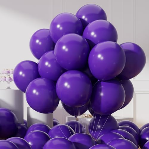 Image of AULE 50Pcs Latex 12 Inch Dark Purple Balloons | Helium Party Happy Birthday Graduation Halloween Backdrop Decoration