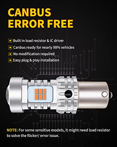 Auxlight 7507 1156(150°) Bau15S Led Bulbs Extremely Bright Py21W 12496 7507Ast 2641A Canbus Error Free Replacement For Turn Signal Lights, 2200K Amber Yellow (Pack Of 2) #TOP4