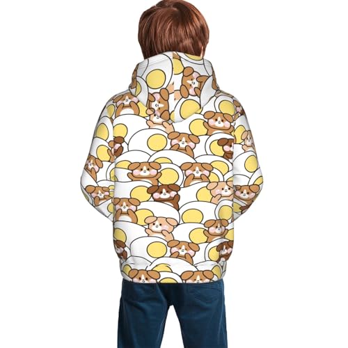 Cute Dog with Big FFried Egg Kid Hoodies Boys Sweatshirts Girls Pullover with Pocket4
