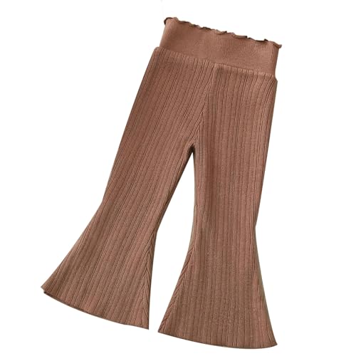EnJoCho Noomelfish Girls Ribbed Flared Pants Cotton Ruffle Leggings Bell Bottoms Zipper Track Pants