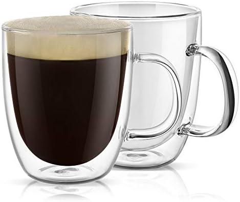 PunPun Large Clear Coffee Mugs Set of 2, Jumbo Mugs Double Wall Insulated Glass Mugs