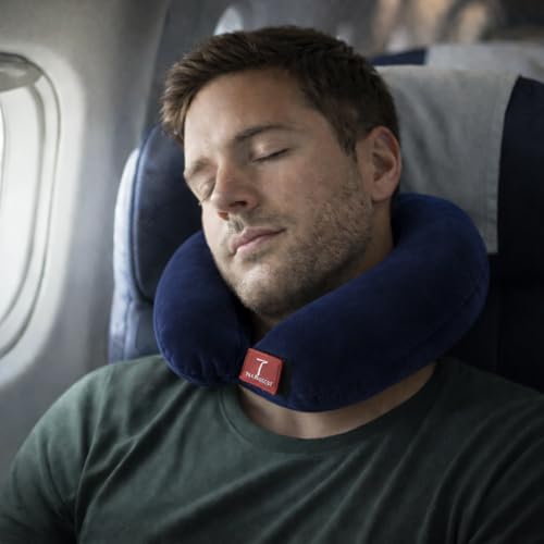 Image of Trajectory Travel Neck Pillow with Sleeping Eye Mask Combo for Travelling and Sleeping in Airplane Flight, Cab, Car, Train, Bus for Men and Women Blue(As seen on Shark Tank)