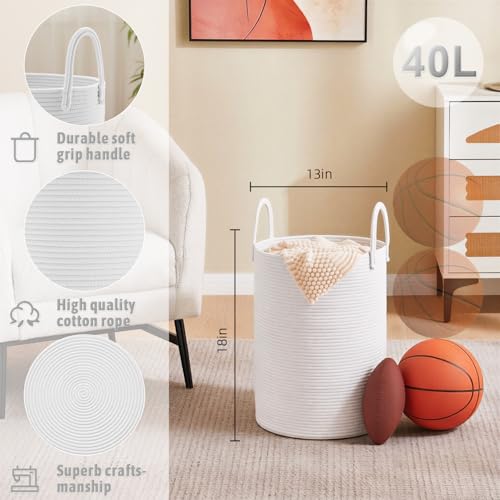 Image of Artfeel Laundry Basket,Woven Cotton Rope Laundry Hamper,40L for Decorative Storage of Dirty Clothes,Toys and Blankets in Bathroom,Baby Room and Living Room