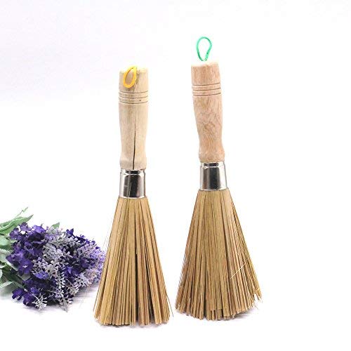 Gonioa Bamboo Kitchen Wok Brush fpr Pan Pot Cleaning Brush With Long Wooden Handle, Pack of 2