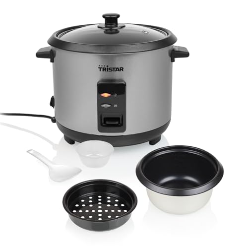 Tristar Cuociriso, 1,5 L di Capacità, Corpo in Acciaio Inox, Vassoio per Cottura a Vapore, Spegnimento Automatico, Funzione Mantenimento in Caldo, 500 W, RK-6145