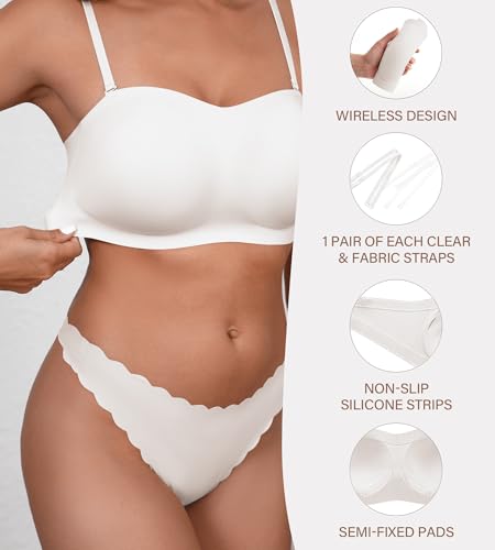 Image of DEANGELMON Strapless Bras for Women Seamless Padded Bandeau Bra Non-Slip Silicone Tube Top Wireless Push Up Bralettes