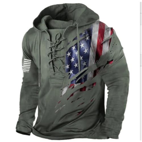 HOTYD Men's Tactical Hoodie Casual Long Sleeve Cowboy Sweatshirt for Men Lace Up Pullover Military Outdoor Hooded