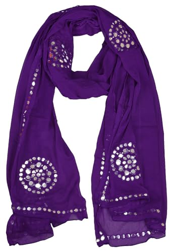 Image of YOUTHQUAKE Plastic Mirror Work Embroidered Chiffon Dupatta for Women & Girls