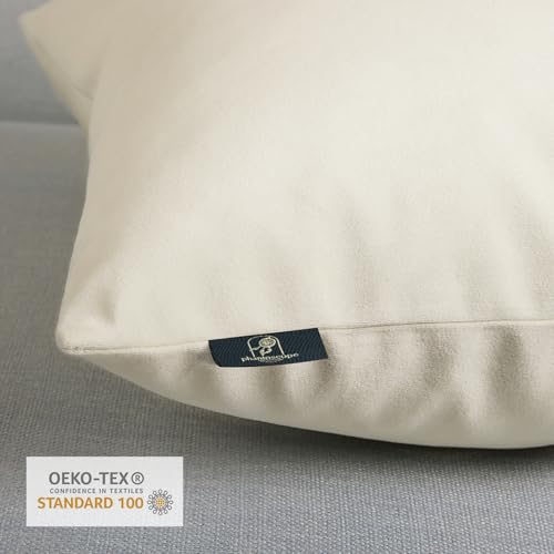Image of Phantoscope Pack of 2 Velvet Decorative Throw Decorative Pillow Cover Soft Solid Square Cushion Case for Couch Off White 18 x 18 inches 45 x 45 cm