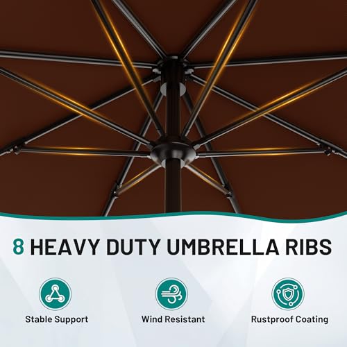 Image of AreShark 9 FT Patio Umbrella for Outdoor, Outdoor Table Umbrella with Push Button Tilt and Crank, Outdoor Patio Umbrellas with 8 Sturdy Ribs for Market, Garden, Pool (Brown)