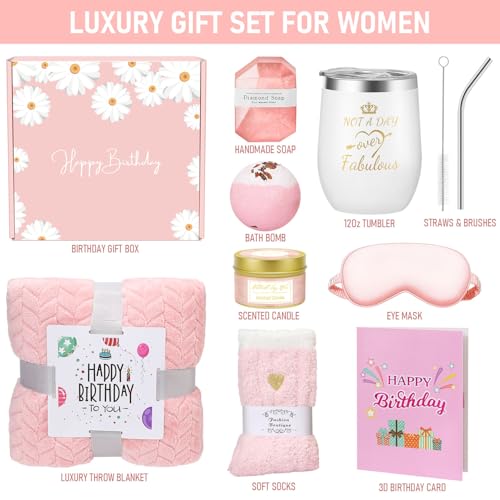 Birthday Gifts for Women Friendship, Happy Birthday Gifts Basket for Mom Friend Sister Wife Her Birthday Gift Unique, Luxury Self Care Gift Rose Relaxing Spa Gifts Set with 3D Birthday Card for Women - Image 3