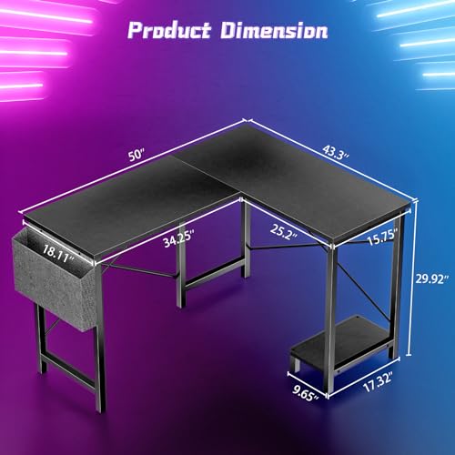 image for Sweetcrispy L Shaped Computer Desk - Corner Gaming PC Table with CPU S