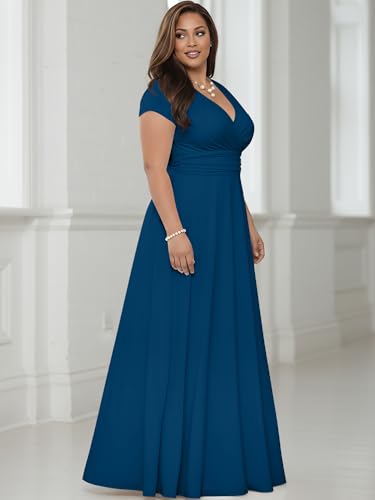 Image of KOH KOH Womens 2026 Sexy Cap Short Sleeve V-Neck Flowy Cocktail Gown