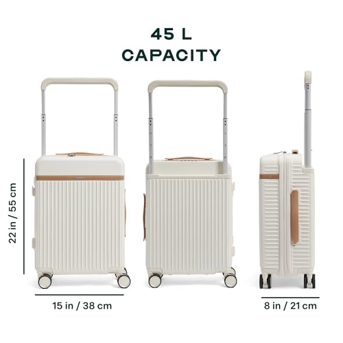 Image of Assembly Rover 20 Inch (55cm) Cabin Trolley Bag Hard Shell Polycarbonate Suitcase Wide Trolley Design with TSA Lock 8 Spinner Wheels Carry On Luggage White