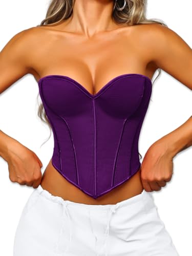 Image of ChiaoLezhee Heart Corset Top For Women, Sexy Concert Outfits Going Out, Strapless Crop Top, Overbust Bustier