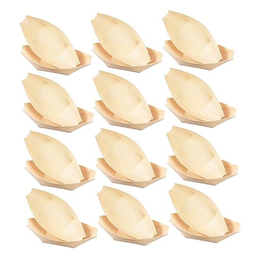 SHERCHPRY Wooden Sushi Tray Disposable Snack Bowl 150pcs Asian Boat Trays for Treats for Cocktails Events
