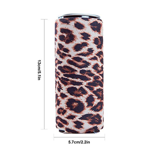 Slim Can Sleeves - Neoprene Bottle Insulator Sleeve Set of 2 Can Beverage Coolers for 12oz Energy Drink & Beer Cans (Leopard print)