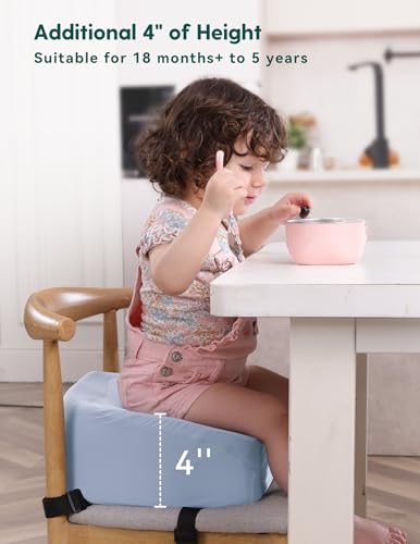 Image of Babelio Ergo-Designed Booster Seat for Kitchen Chair, Promote Proper Upright Posture, Toddler Booster Seat for Dining Table, Removable & Washable Cover, Suitable for 18 Months to 5 Years, Blue