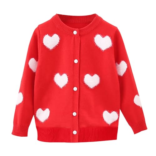 Image of ASHER FASHION Girls Knit Cardigan Heart Sweater Long Sleeve Button Down Love Coat for 2-8 Years Kids Tops