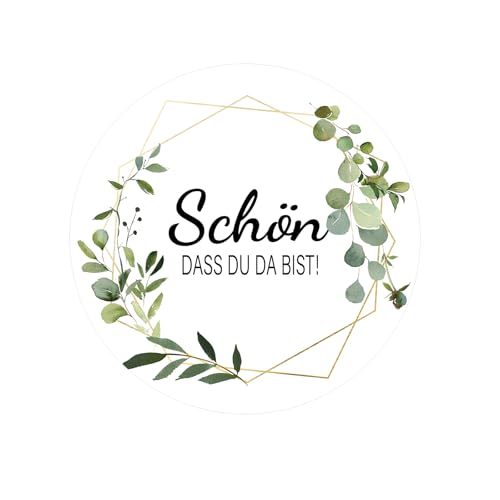 120 pegatinas con texto en alemán "Schön, dass du da bist da bist Gastgeschenke Hochzeit Deko 4 cm Stickers für Hochzeit Geburtstag Konfirmation Taufe und andere Fest