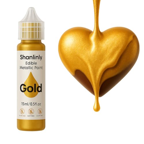 Edible Gold Metallic Paint for Baking &ndash; Food Grade Edible Gold Dust Drink Glitter for Shimmer Cake...