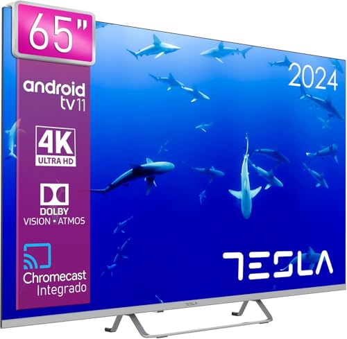 TESLA - Smart TV de 65' (165cm), Televisión Resolución UHD, Android TV 11, Hey Google Official Assistant, WiFi & Bluetooth, 2 Altavoces 12W, Chromecast Integrado, HDR10 3.840x2.160 (65E635SUS) - 2025