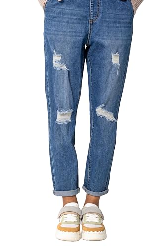 Nina Carter Damen Latzhose Jeans Boyfriend Denim Overall Jumpsuit Used-Look Sommeroverall (DE/NL/SE/PL, Alphanumerisch, M, Regular, Regular, Blau (S535-3))